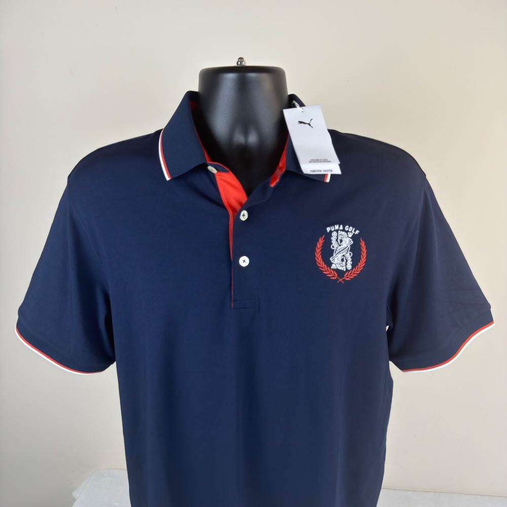 Puma Golf Mens Modalon Queen City Polo Shirt Navy Blue Medium 628845-01‎ NWT